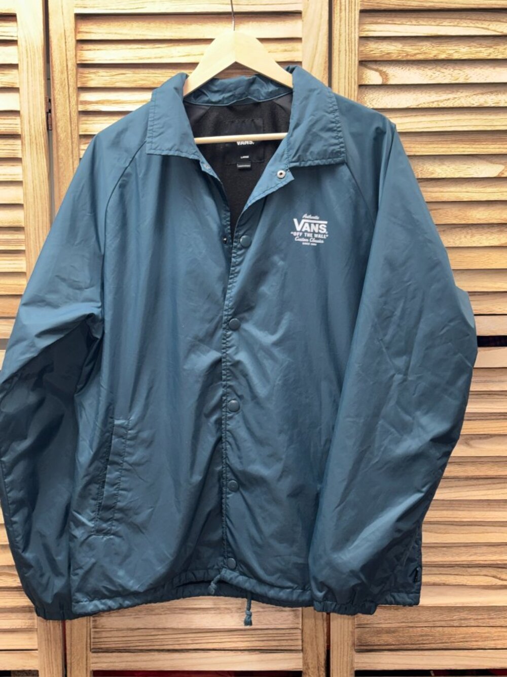 Vans Dark Teal Fleece-Lined Classic Snap-Front Windbreaker Jacket Size L